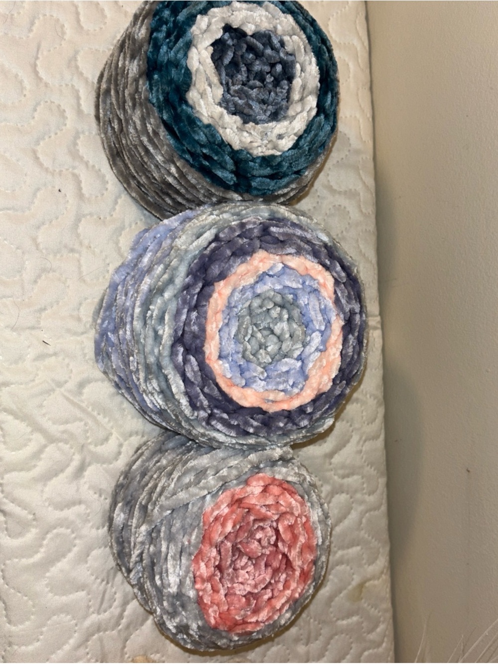 Set of 3 Plush Chenille Round Accent Rugs - Soft Pastel Rings